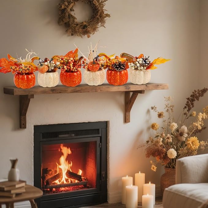 winemana Fall Decorations for Home - Set of 6 Artificial Pumpkin, Berry & Pine Cone Table Centerpiece for Office, Thanksgiving, Bathroom Kitchen Autumn Decor