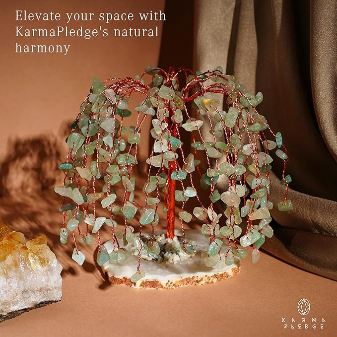 Green Aventurine Healing Crystal Tree of Life, Home and Office Desk Decor, Feng Shui Bonsai Trees for Postive Energy, Money, Good Luck, Christmas Decor, Spiritual Birthday Gifts for Women, Mom