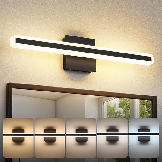 24 inch Black Bathroom Light Fixture 5 Color Temperature Dimmable LED Vanity Lights Bathroom Vanity Lights Over Mirror Light Bar Vanity Lighting Fixtures 5CCT