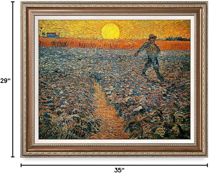 DECORARTS - The Sower, Vincent Van Gogh Art Reproduction. Acid Free Cotton Canvas Giclee Print w/Bronze Frame&Mat for Wall Decor.