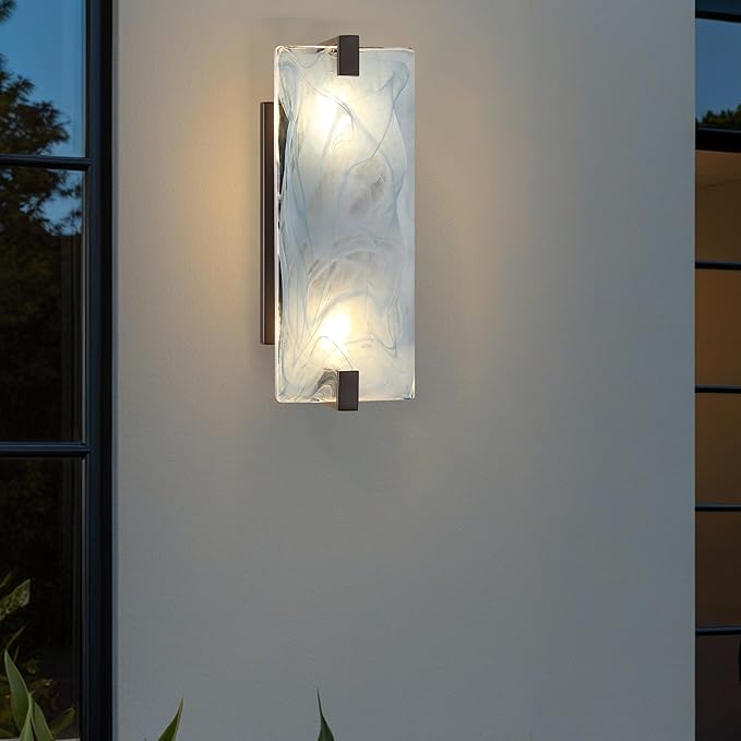 Leading Lighting 2 Pack 2 Light Square Frosted Blue Glass Bathroom Wall Sconce Modern Concise Style Wall Light Fixture,Black Finish for Bedroom Hallway Bedside