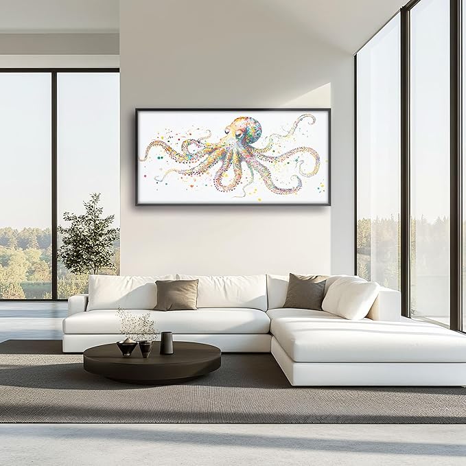 Octopus Large Wall Art for Living Room Framed, Octopus Wall Decor Pictures, Colorful Ocean Animal Canvas Print Painting, Aesthetic Artwork Bedroom Office Home Decor 60"x30"