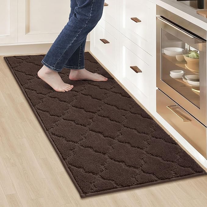 COSY HOMEER-Kitchen-Rugs 20"x48" Non-Slip Absorbent Soft Kitchen Runner Rug Polyester Kitchen Mats for Floor Washable Kitchen Standing Floor Mat for Sink Mat,Hallway,Laundry,Brown