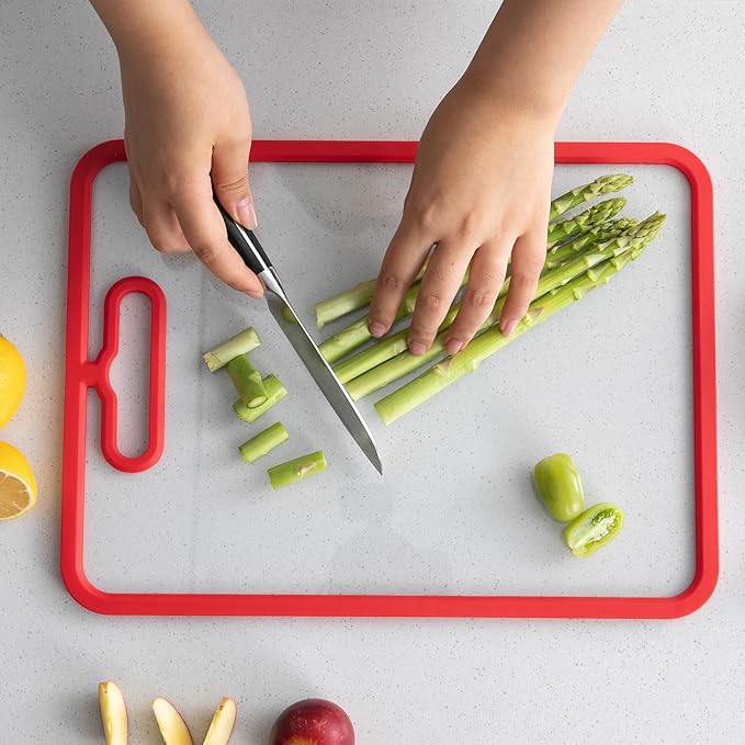 Tempered Glass Cutting Board for Kitchen Counter, Chopping Board with Non-Slip Edges, non toxic cutting board Set dishwasher safe, Heat & Shatter Resistant (Red 12.6"×8.6")