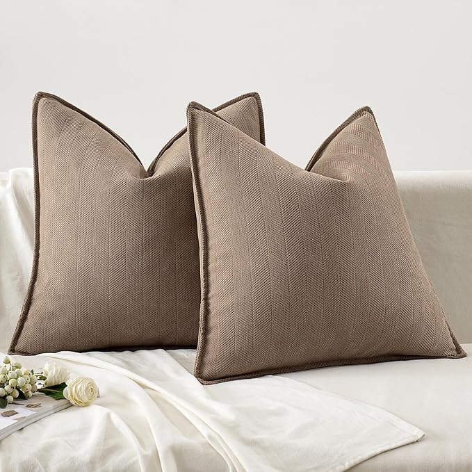 MIULEE Pack of 2 Coco Brown Decorative Pillow Covers 22x22 Inch Soft Chenille Luxurious Couch Throw Pillows Farmhouse Cushion Covers Euro Shams with Elegant Design for Sofa Bed Living Room Home Decor