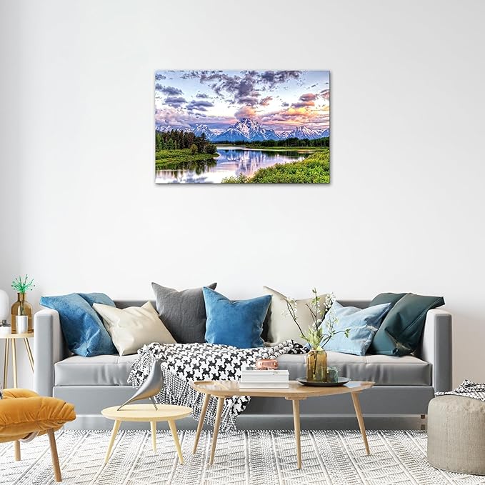 SKASNFAI Grand Teton Wall Art Mountain Art Pictures Wall Decor National Park Canvas Painting Contemporary Landscape Poster Framed for Bedroom Home (12x16 inch)