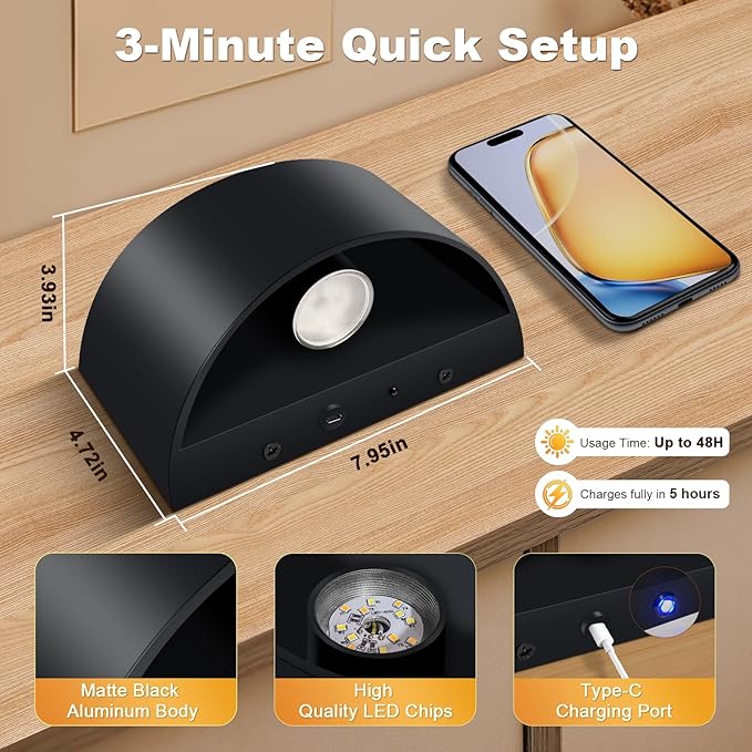 Battery Operated Wall Sconces Set of 2, 8000mAh Rechargeable Wireless Remote & Touch Control Battery Wall Lights, 3 Color Temperatures, Timer Cordless Dimmable Light for Bedroom, Living Room, Hallway