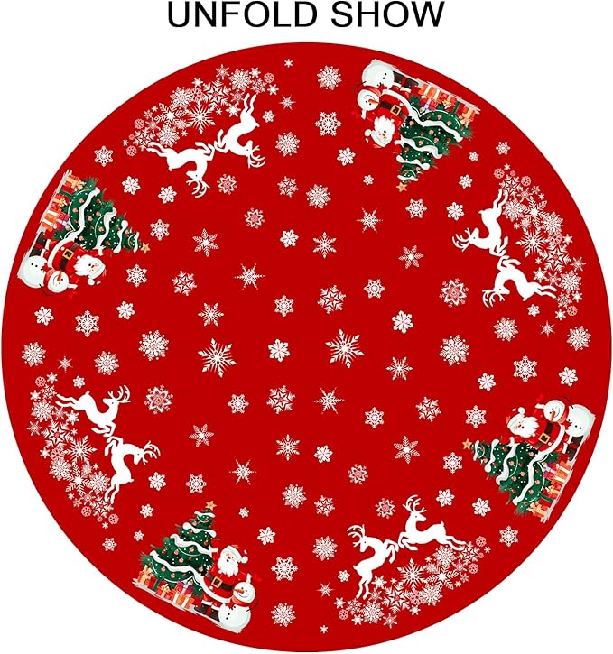 Kawani Christmas Tablecloth Round 60 Inch Xtmas Trees Snowman Decorative Table Cloth Deer Snowflake Winter Round Table Cover Seasonal for Home Kitchen Dining Party Indoor Outdoor Decor