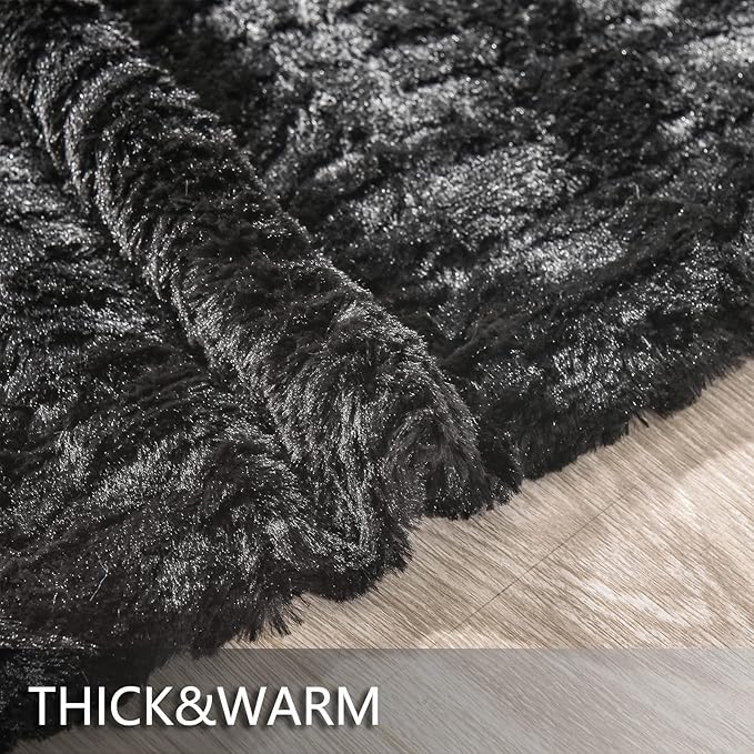 YUSOKI Luxury Faux Fur Throw Blanket(Without Pillows) 2 Layers,3lb,All Ages,Home Decoration, (Black,50" x 63")