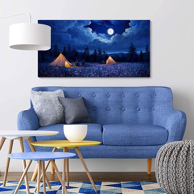 Landscape Canvas Wall Art Wall Decor Bedroom Pictures Wall Decoration Dark Blue Artwork Large Size Modern Painting Framed Pictures For Living Room Home Kitchen Office