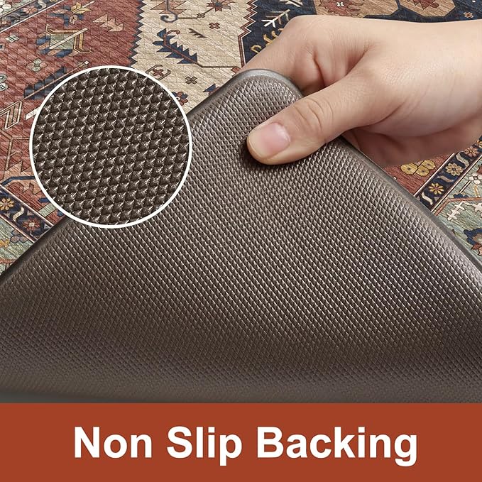 KIMODE Anti Fatigue Kitchen Mats, Boho Distressed Kitchen Rugs 20"x47"+20"x32", Non-Slip Waterproof Kitchen Floor Mats, Comfort Mats for Kitchen Floor, Sink, Laundry, Office, Desk Red