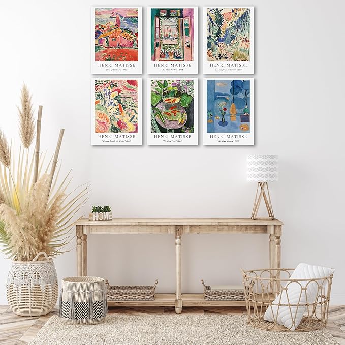 COSCTOR Set of 6 Henri Matisse Vintage Wall Art Decor Canvas Framed 6 Pieces Minimalist Abstract for Bedroom Living Room Bathroom Hallway Home Decoration(Framed, 12x16)