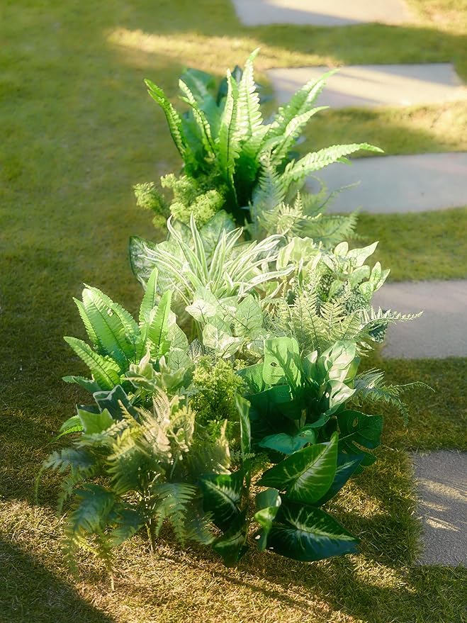 PARTY JOY 14 Bunches Fake Plants Outdoor, Fake Bushes UV Resistant Artificial Flowers Greenery Shrubs Faux Greenery for Outdoor Garden Patio Front Porch Yard Decor