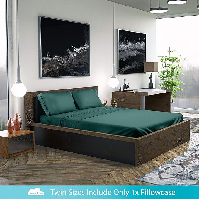 DREAMCARE Full Size Sheets Set - 6 Pcs Deep Pocket Cooling Bed Sheets - Soft, Long Lasting 100% Brushed Microfiber with Side Pocket (Emerald Green, Full)