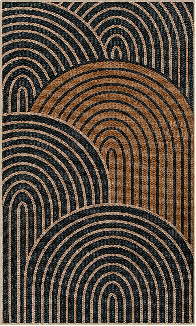 Lahome Modern Rainbow Easy Jute 3x5 Rug, Washable Indoor Outdoor Carpet for Entryway Farmhouse Patio Rug, Non Slip Indoor Door Mat Contemporary Throw Carpet for Porch Guestroom Room Decor