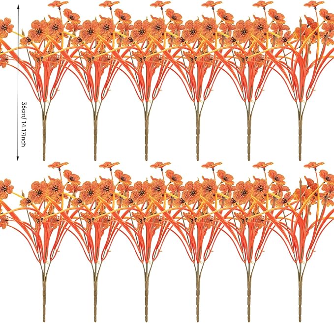 20 Bundles Artificial Fall Flowers No Fade Faux Autumn Plants Fake Flowers No Fade Faux Plastic Plants Thanksgiving Harvest Decoration (Fall Red)