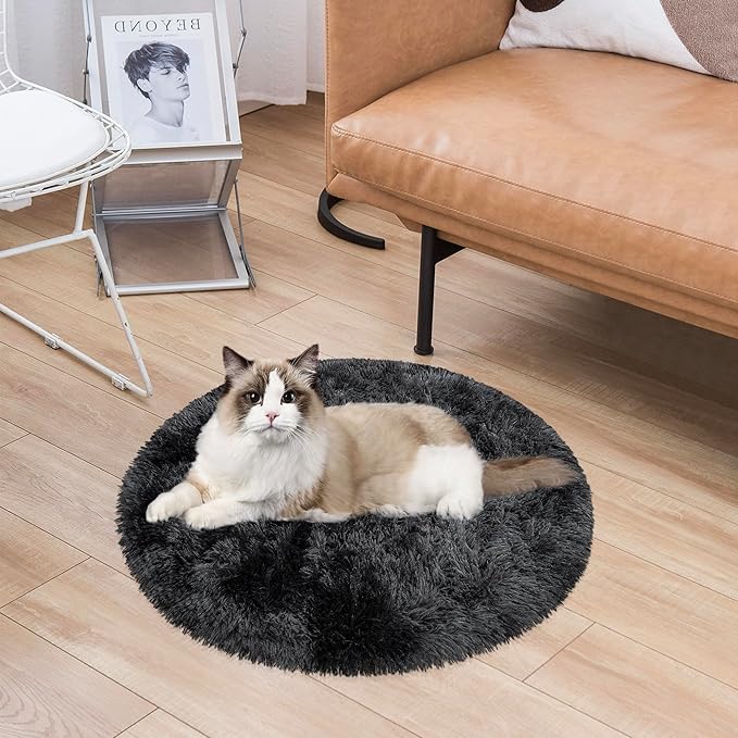 Tie Dye Black Round Rugs Small 2x2 ft Fluffy Circle Rug Furry Carpet Shaggy Circular Fuzzy Plush Area Rug for Girls Bedroom Kids Room Nursery Cute Room Decor Chair Cushion Pet mat Doormat