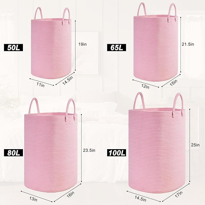 Woven Laundry Basket for Clothes, 65L Large Rectangle Laundry Hampers, Nursery Storage Basket for Toys, Tall Dirty Clothes Hamper for Bedroom Aesthetic, Bathroom, Laundry Room