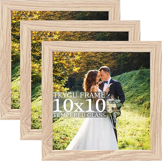 10x10 composite wood Picture Frame Set of 3, Real Glass for Rustic Natural 10x10in Poster Frames- Art Frame, Wall Hanging-Tabletop Display Gallery Family Wedding Memorial Pic Frame Best Gift