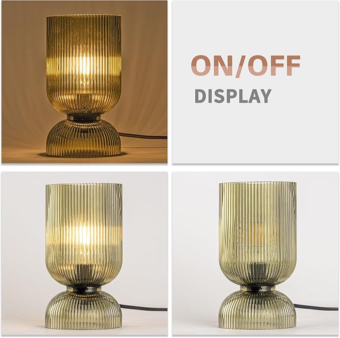 Modern Table Lamp,Glass Mid Century Lamp with Green Glass Shade, Bedside Lamp with On/Off Switch, Minimalist Nightstand Lamp for Bedroom, Living Room, Office (Bulb not Included)