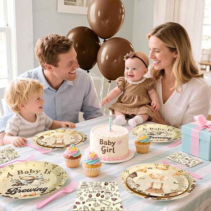 180Pcs Coffee Baby Shower Party Supplies Paper Plates and Napkins Serve 60 Disposable Tableware Set for A Baby is Brewing Baby Shower Decoration and Pregnancy Party