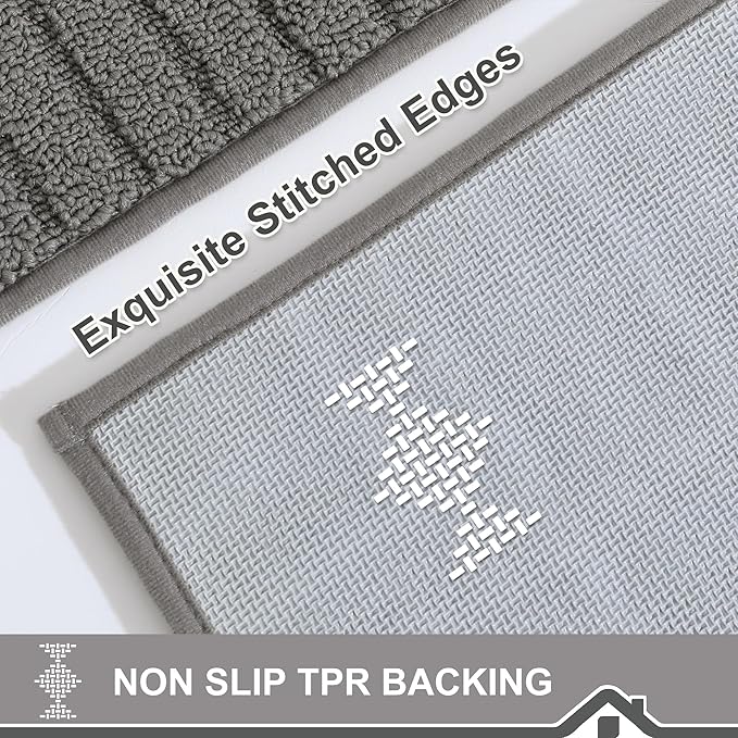 BEQHAUSE-Kitchen-Rugs-Washable-Kitchen-Mats-for- Floor Non-Slip Kitchen Mat Set of 2 Absorbent Kitchen Runner with TPR Non Skid Backing,Grey,20x30inch/20x48inch