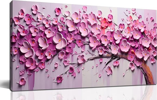 Zoyotago Pink Tree of Life Wall Art for Living Room Flower Picture for Bedroom Office Girls' Room Decor Modern Artwork Canvas Prints 20"x40"