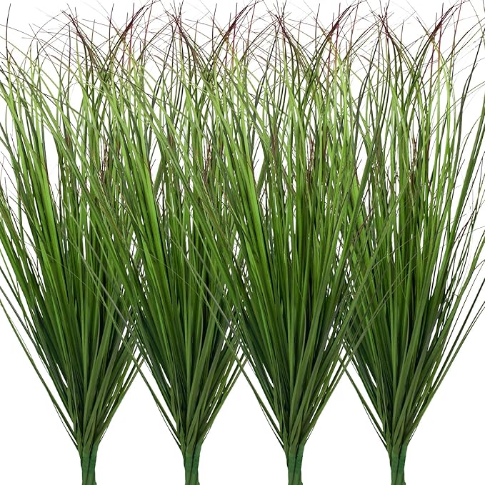 12Pcs Artificial Grass Plants, Faux Shrubs Wheat Grass, Artificial Tall Grass Fake Plants for Outdoor Decor,Artificial Greenery Stems Weed for Room Indoor Home Decor(Green Red Tail)