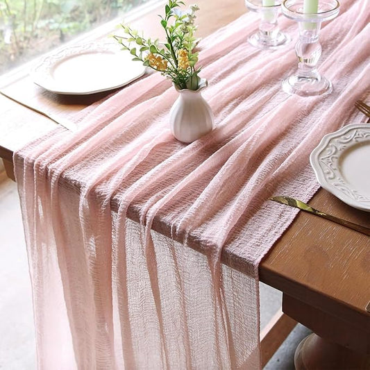 FEXIA 3 Pack Pink Table Runner 30x118 Inches for Spring Decor Dusty Pink Cheesecloth Table Runner for Tea Party Decorations Gauze for Wedding Baby Shower Bridal Shower First Communion and Home Decor