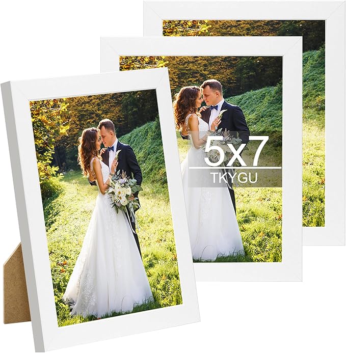5x7 Picture Frame Set of 3, Made of Real Glass for 5x7 White Frames Wooden, Wall and Tabletop Display Photo Frame for Gallery Family Wedding Memorial Pic Frame Best Gift