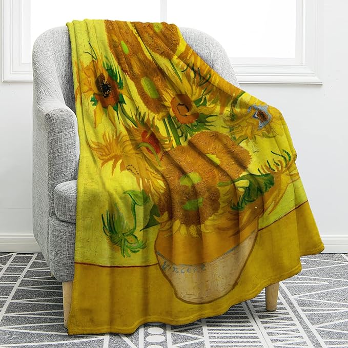 Jekeno Vase with Fifteen Sunflowers Blanket Flower Floral Art Gifts for Women Kids Girls Home Bedroom Living Room Decor Soft Cozy Lightweight Floral Throw Blankets 60"x80"