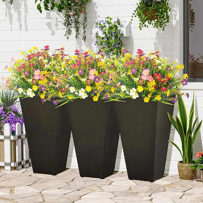 12 Bundles Artificial Flowers Faux Plants Spring Decoration Plastic Plants UV Resistant Shrubs for Home Indoor Outside Garden Window Porch Pots Decoration (Multicolor)