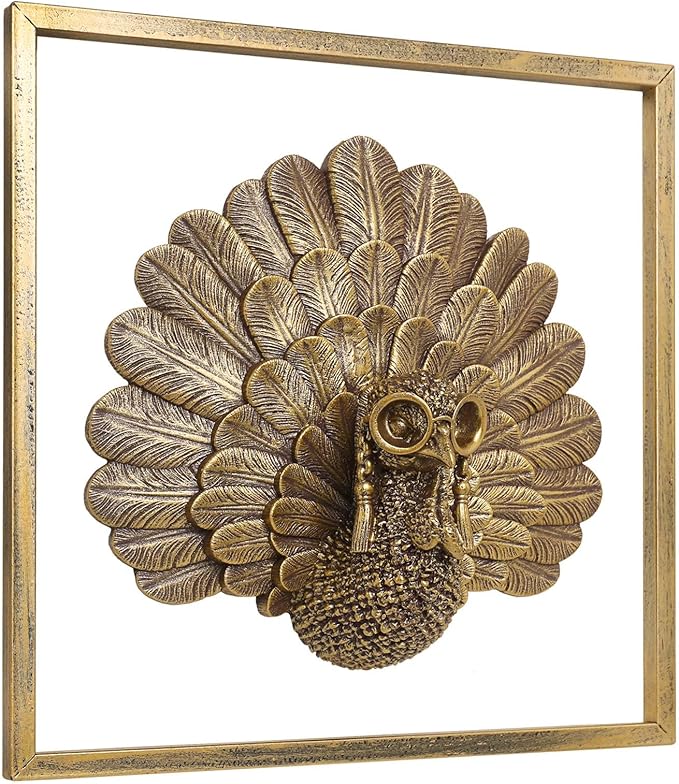 Animal Heads Wall Decor ( Includes Metal Frame) Christmas Indoor Decor Resin Animals Sculptures Head Wall Hanging Thanksgiving Decoration Gold vintage Wall Sculpture for Living Room Bedroom Office(Turkey)