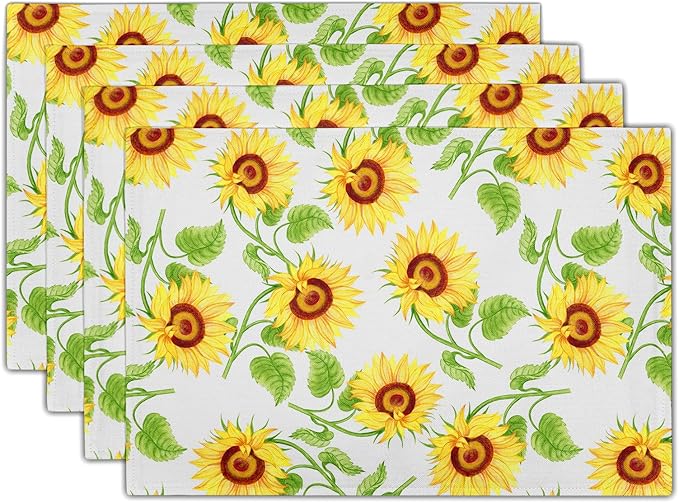 Sunflower Placemats 12×18 Inches Set of 4 Spring Summer Floral Seasonal Indoor Kitchen Dining Table Place Mats for Home Party Decoration