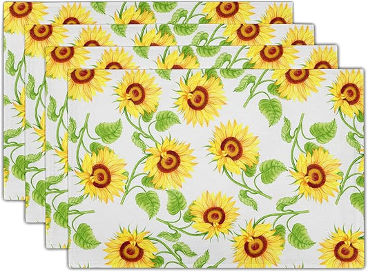Sunflower Placemats 12×18 Inches Set of 4 Spring Summer Floral Seasonal Indoor Kitchen Dining Table Place Mats for Home Party Decoration