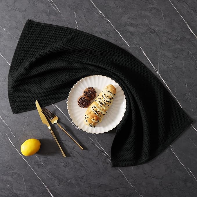 Homaxy 100% Cotton Kitchen Towels and Dishcloths Set, 12 x 12 Inches and 13 x 28 Inches, Set of 12 Bulk Kitchen Towels Set, Ultra Soft Absorbent Dish Cloths for Washing Dishes, Black