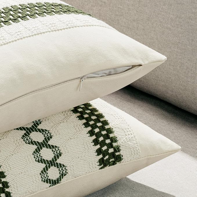 MIULEE Set of 2 Moss Green Boho Decorative Pillow Covers 20x20 Inch Farmhouse Rustic Couch Throw Pillows Modern Summer Cotton Cushion Covers Retro Cute Macrame Woven Home Decor for Bed Sofa Chair