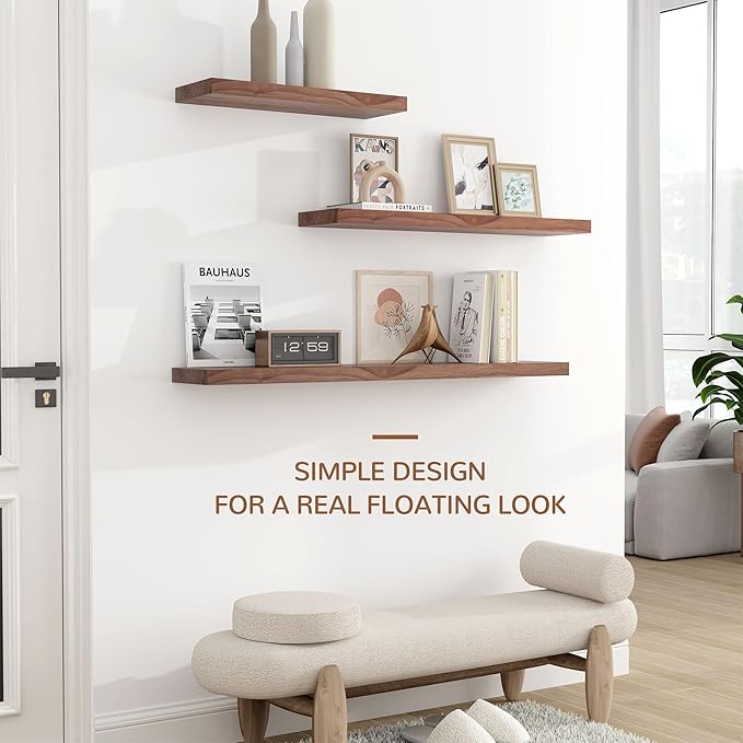 Axeman Walnut Floating Shelves for Wall 48 Inch - USA-Sourced Walnut Wood Shelves Set of 1 - Natural Wooden Shelves for Room Wall Decor