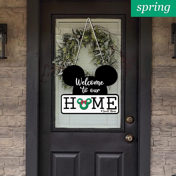 Interchangeable Welcome Sign for Front Door, Interchangeable Welcome to Our Home Signs Farmhouse Porch Plaques Housewarming Gift for Holiday Christmas Valentine's Day Home Decor(Black)