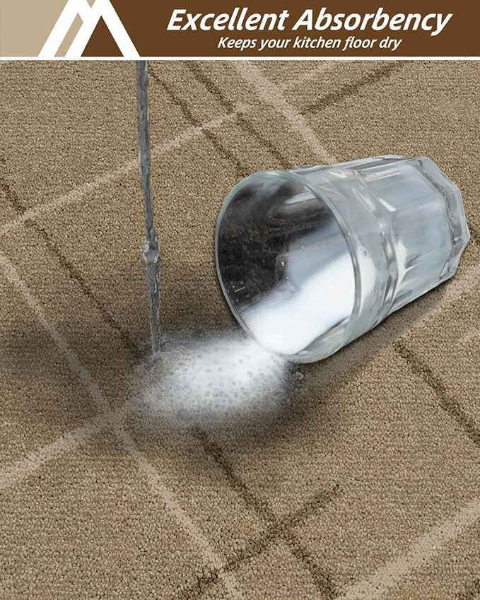 COSY HOMEER Kitchen Mats, 2 PCS Kitchen Rug Non Slip Washable, Absorbent Runner Rugs for Kitchen Floor, Polyester Kitchen Sink Rug 20"x32" + 20"x48"(Beige)