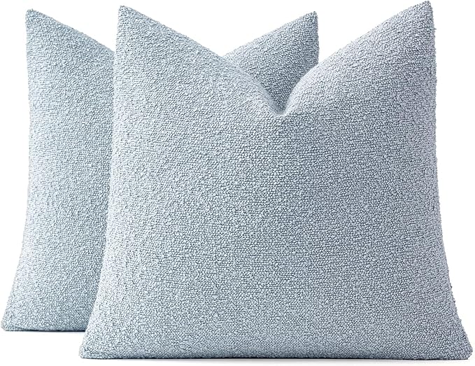 MIULEE 24x24 Decorative Euro Sham Throw Pillows for Bed Set of 2 Textured Boucle Neutral Throw Pillow Coverss Light Blue Accent Solid Couch Pillowcase Cozy Soft Sofa Livingroom Home Decor