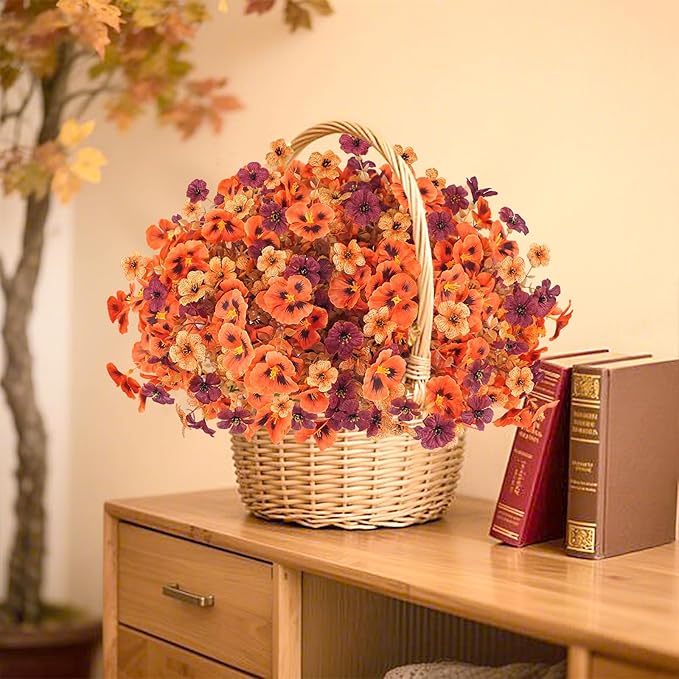 Uieke 16PCS Fall Flowers Artificial for Decoration, 14.9" Fall Faux Stems with Artificial Mums for Outdoors UV Resistant for Home Party Wedding Mantel Decor