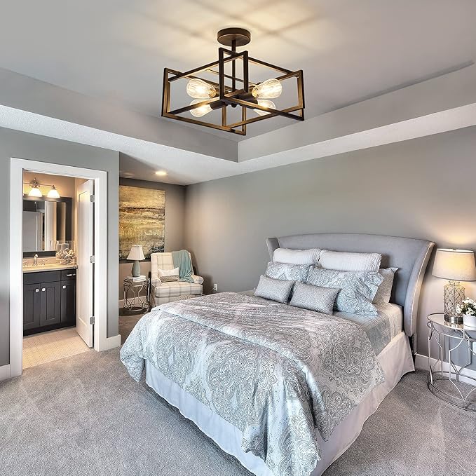 ZGLAOJT 4-Lights Close to Ceiling Light,Black Light Fixture Industrial Flush Mount Ceiling Light ,Farmhouse Chandelier Lighting for Kitchen Island Dining Room Bedroom Foyer Hallway