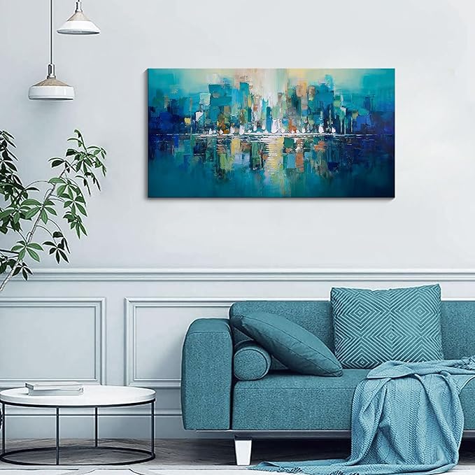 large art colorful Painting Wall Art Simple Picture for Living Room Modern Home Bedroom Decoration Green Framed Artwork Decor 20X40