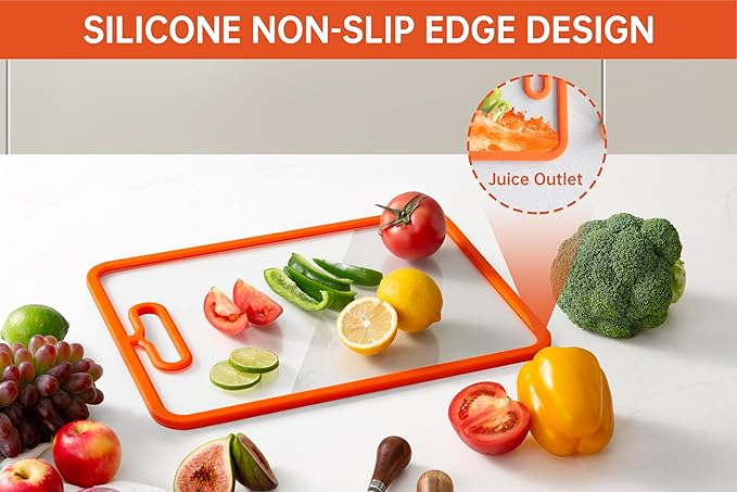 Glass Cutting Board for Kitchen, 2Pcs Tempered Glass Chopping Board with Non-Slip Edges, Dishwasher Safe Clear Cutting Board Set for Countertop, Heat & Shatter Resistant, 15"×11" (Orange)