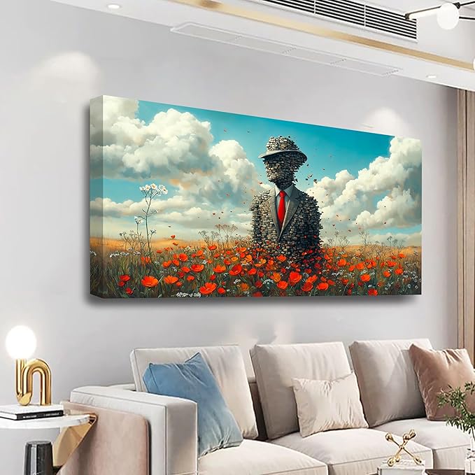 Stoneman Flower Sea Picture Print Canvas Wall Art Living Room Office Bedroom Wall Decor Flower Sea Landscape Wall Art Prints Modern Orange Blue Landscape Artwork Waterproof Ready to Hang - 20x40 inch