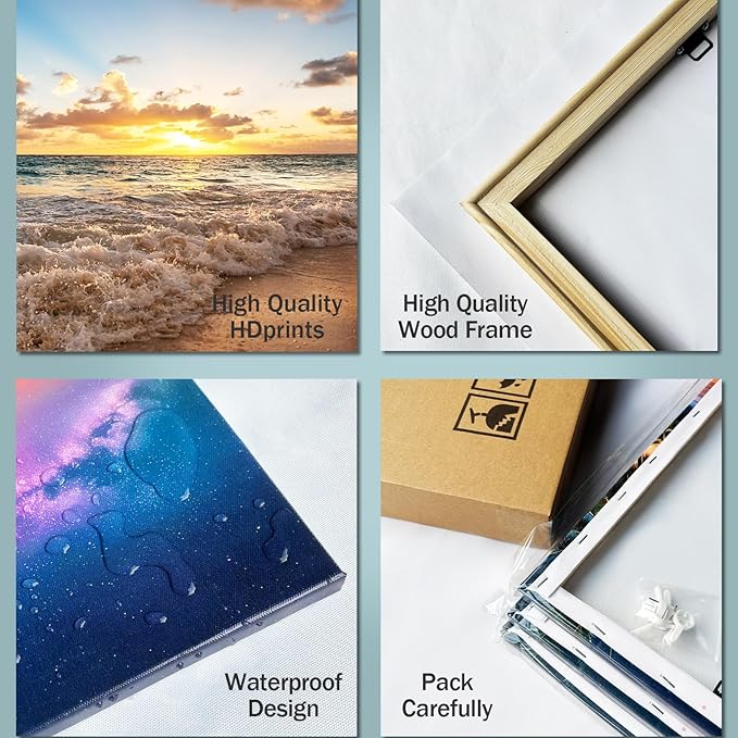 Large Beach Wall Art for Living Room Coastal Canvas Painting Decor - Sunrise Ocean Picture Nature Seascape Artwork Poster Print for Office Bedroom Decoration 24"x48"