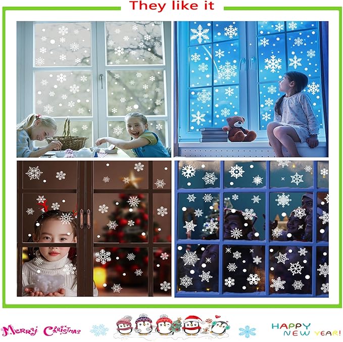 Snowflake Window Clings for Glass Windows Snow Spray, 321PCS Christmas Window Clings Winter Xmas Holiday Window Stickers Decals Decor, 9 Sheets Christmas Decorations for Office Clearance Indoor