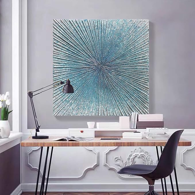 Yihui Arts Large Contemporary Abstract Bedroom Wall Art Hand Painted Modern Teal Color Canvas Painting Pictures For Decoration
