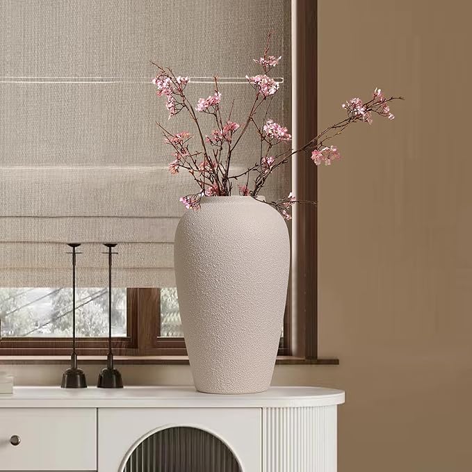 Kokrose Rustic Ceramic Table Vase, 11.8" Vintage Clay Tall Floor Ceramic Terracotta Vase for Table Centerpieces, Large Textured Farmhouse Decorative Vases for Home Decor